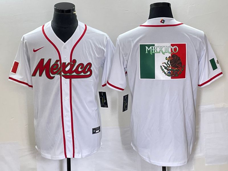 Men 2023 World Cub Mexico Blank White Nike MLB Jersey8->women mlb jersey->Women Jersey